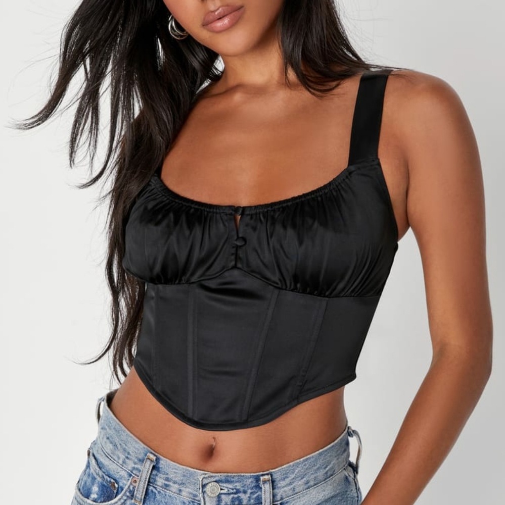 Zara Black Satin Corset Crop Top Medium Balconette Girlhoodcore